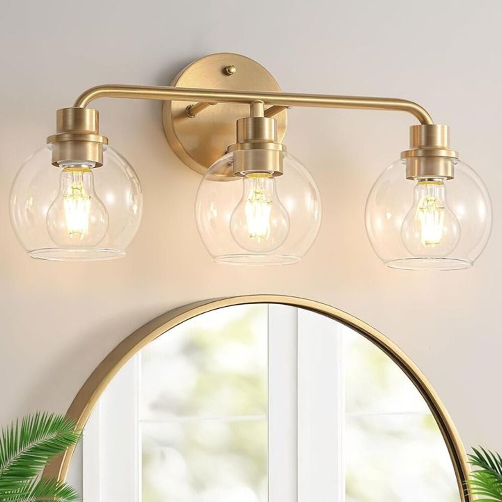 Bathroom Light Fixtures Gold Vanity Light 3 Light Wall Sconces Brushed Brass